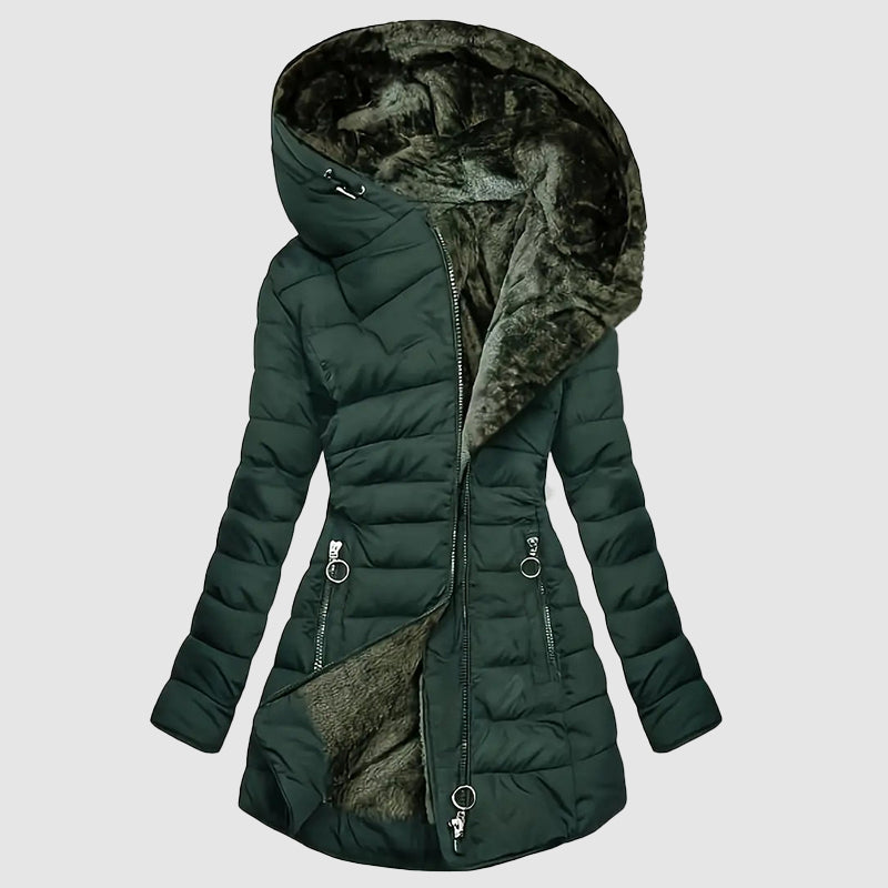 Women’s Hooded Long Puffer Coat with Plush Interior
