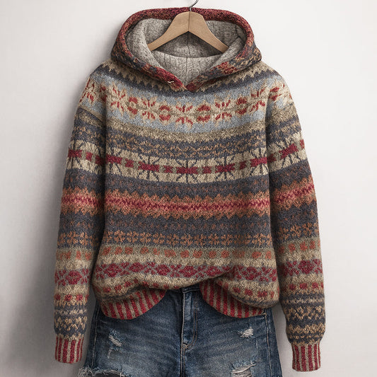 Women’s Knit Hoodie with Multicolor Pattern