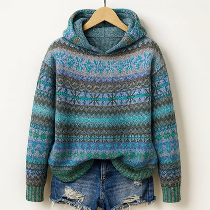 Women’s Knit Hoodie with Multicolor Pattern