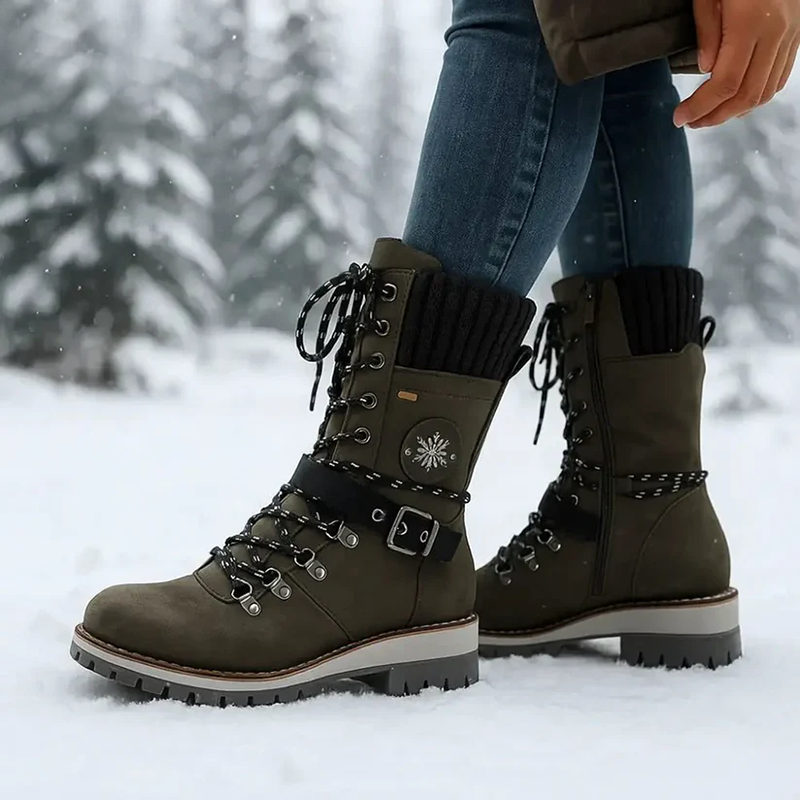 Women’s Lace-Up Winter Boots with Knit Collar