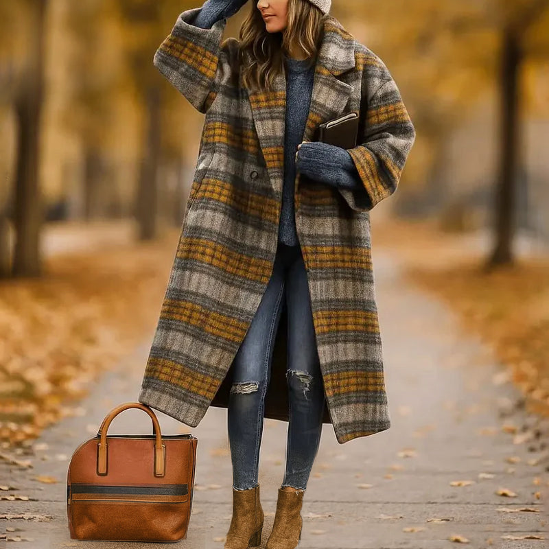 Women’s Long Coat with Wide Collar in Various Colors