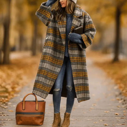 Women’s Long Coat with Wide Collar in Various Colors