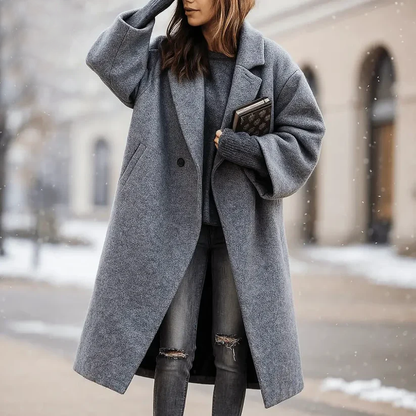 Women’s Long Coat with Wide Collar in Various Colors