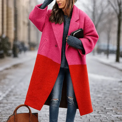 Women’s Long Coat with Wide Collar in Various Colors
