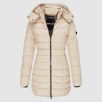 Women’s Long Slim-Fit Puffer Jacket with Hood