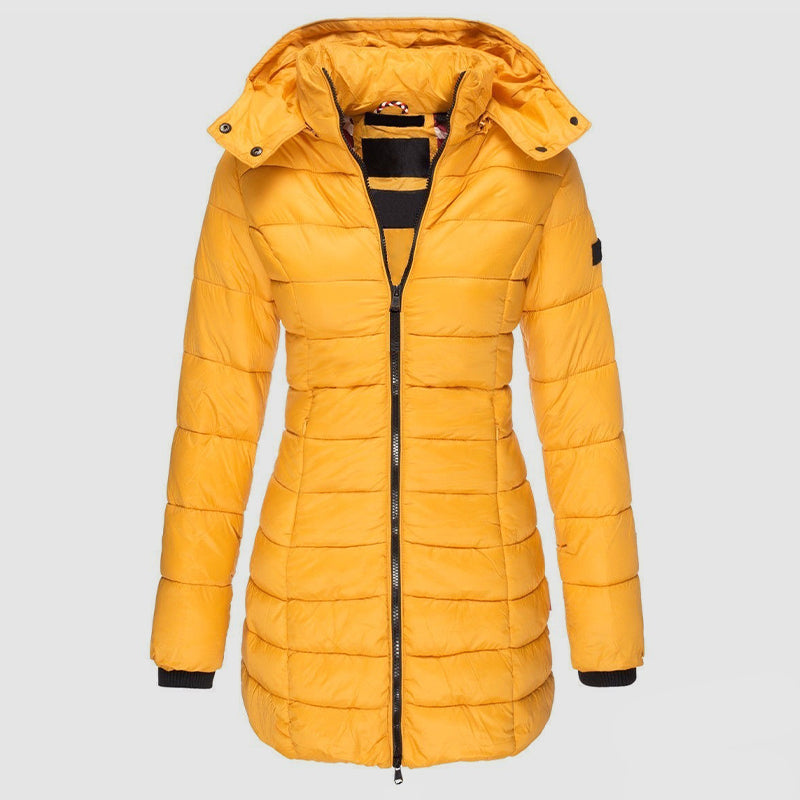Women’s Long Slim-Fit Puffer Jacket with Hood