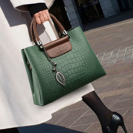 Women’s Medium Textured Shoulder Bag with Braided Handles