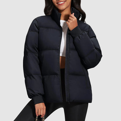 Women’s Mid-Length Down Puffer Jacket with Stand Collar