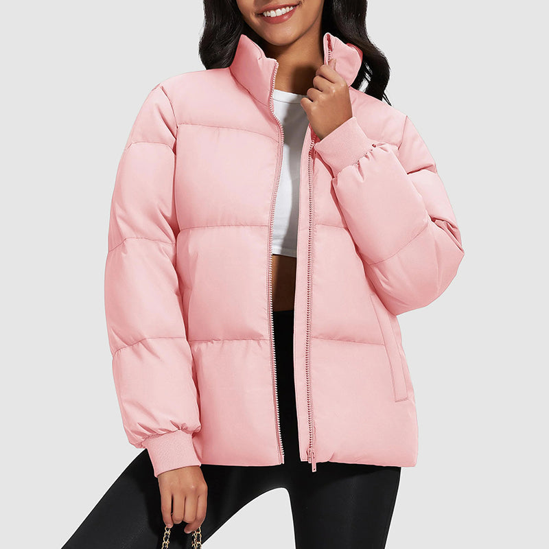 Women’s Mid-Length Down Puffer Jacket with Stand Collar