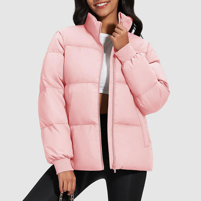 Women’s Mid-Length Down Puffer Jacket with Stand Collar
