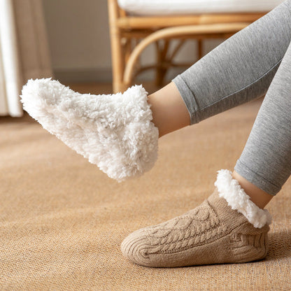 Women’s Non-Slip Slipper Knit Socks with Inner Lining