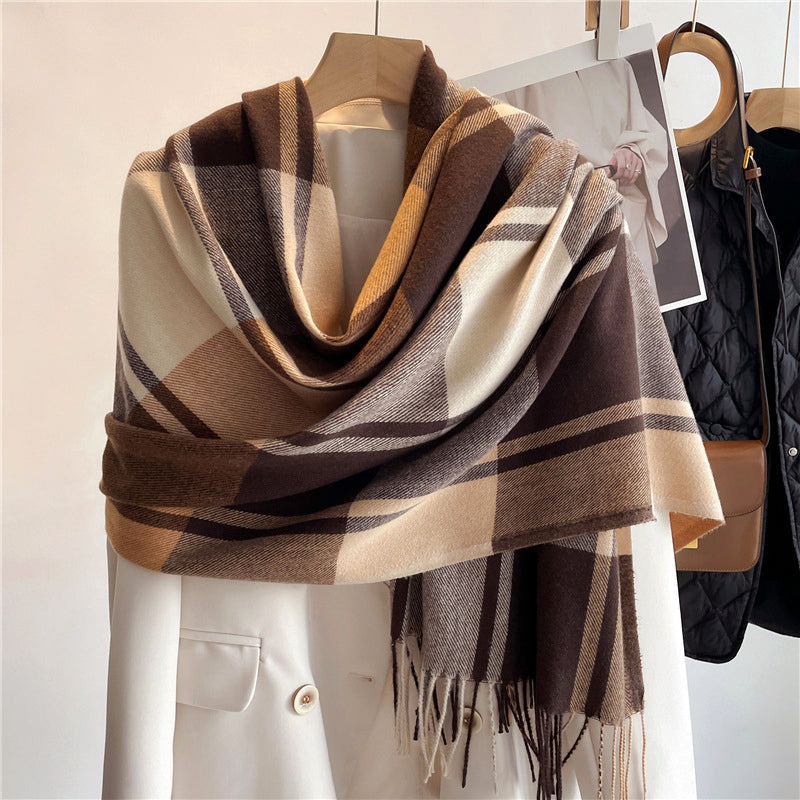 Women’s Plaid Knit Scarf with Cashmere-Inspired Texture