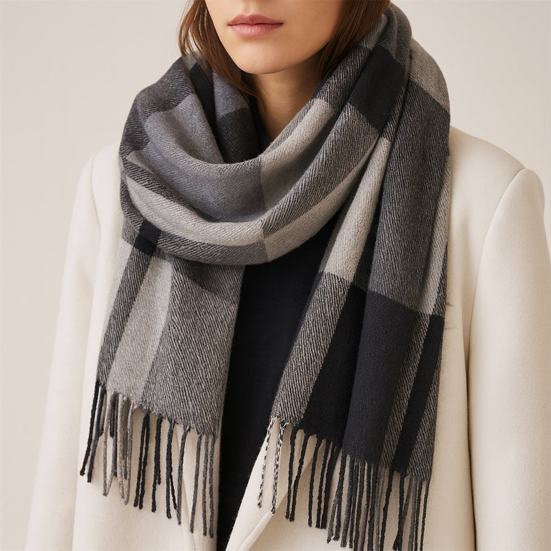 Women’s Plaid Knit Scarf with Cashmere-Inspired Texture