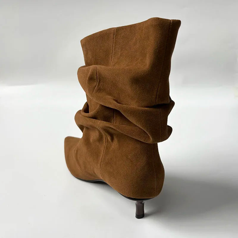 Women's Pointed Slouch Boots with Kitten Heel