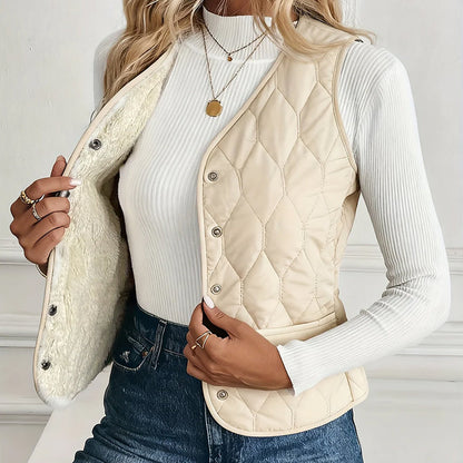 Women’s Quilted Snap-Front Vest with Sherpa Lining