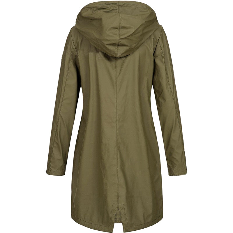 Women’s Rain Coat with Snap Buttons and Drawstring Hood
