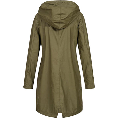 Women’s Rain Coat with Snap Buttons and Drawstring Hood