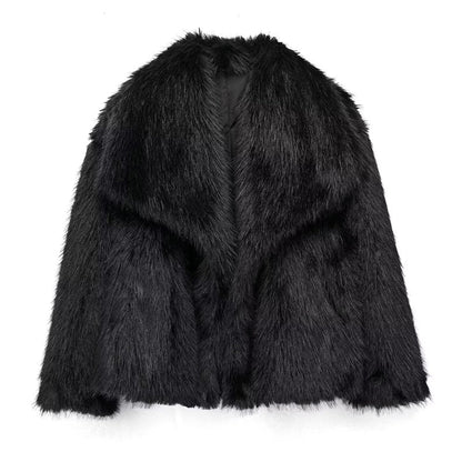 Women’s Short Faux Fur Coat with Oversized Collar