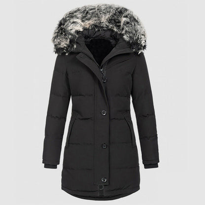 Women’s Slim-Fit Winter Parka with Faux-Fur Hood