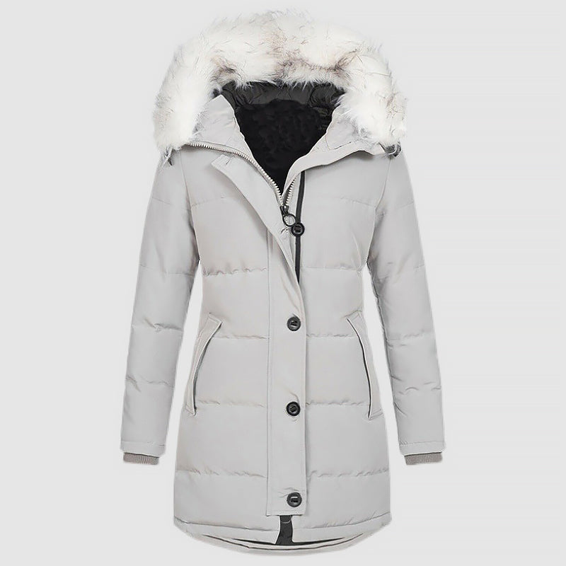 Women’s Slim-Fit Winter Parka with Faux-Fur Hood