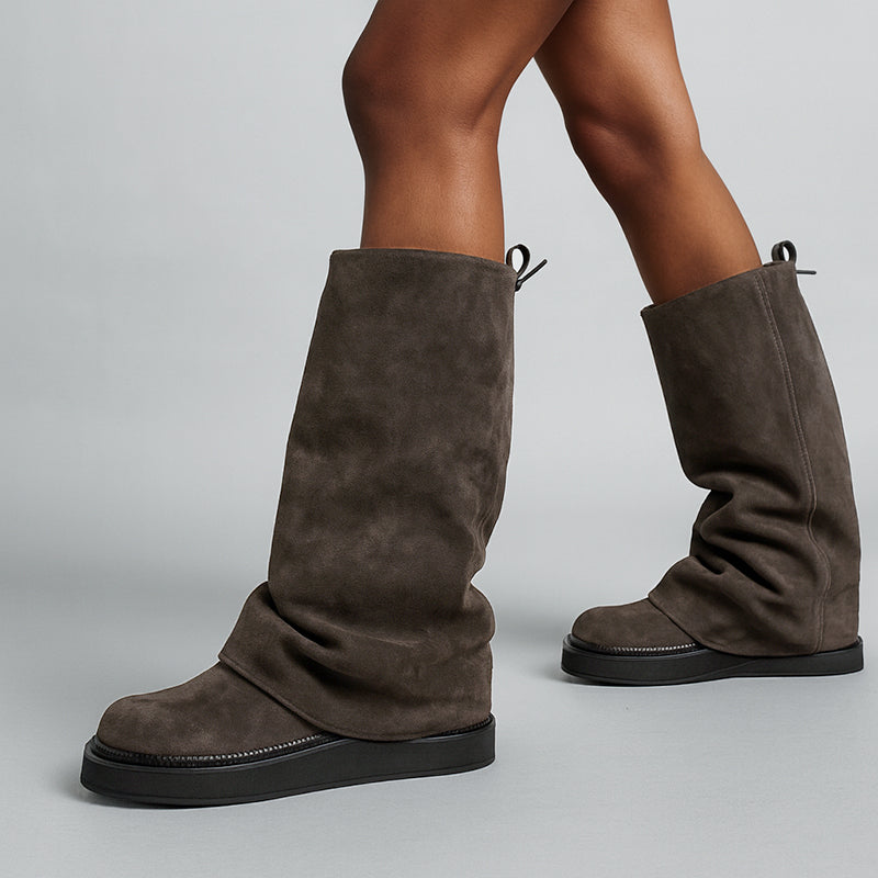 Women’s Slouch Boots with Wide Shaft and Flat Sole