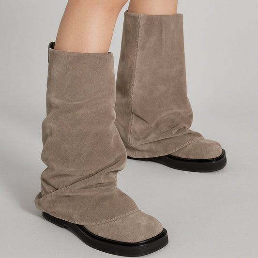 Women’s Slouch Boots with Wide Shaft and Flat Sole