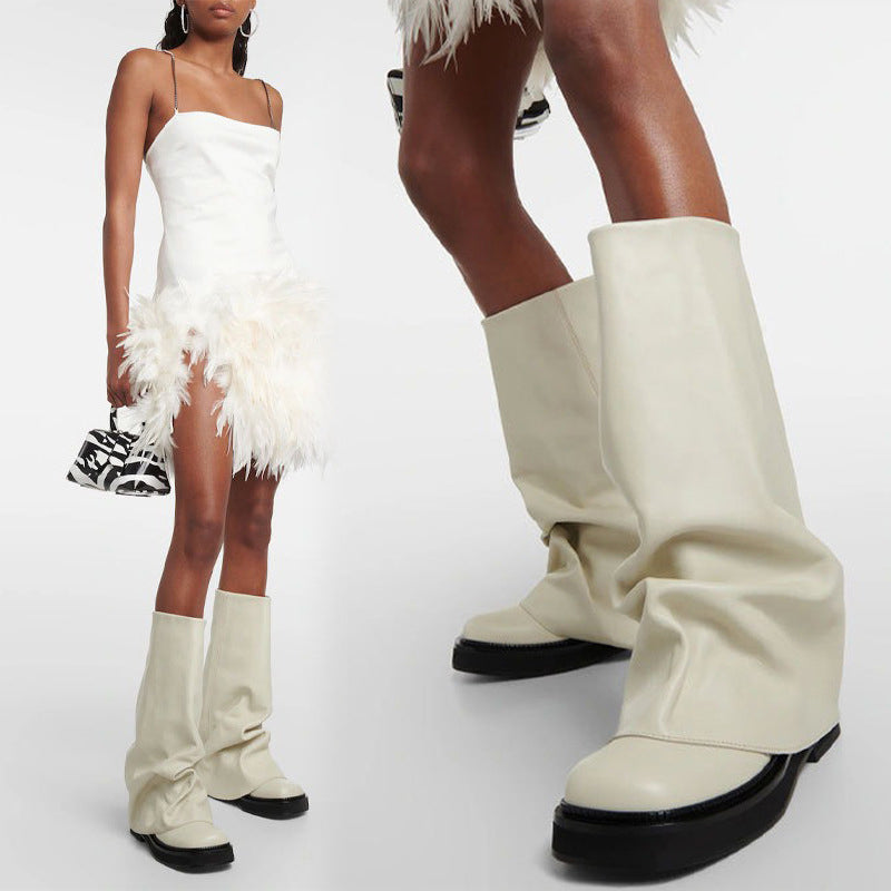 Women’s Slouch Boots with Wide Shaft and Flat Sole