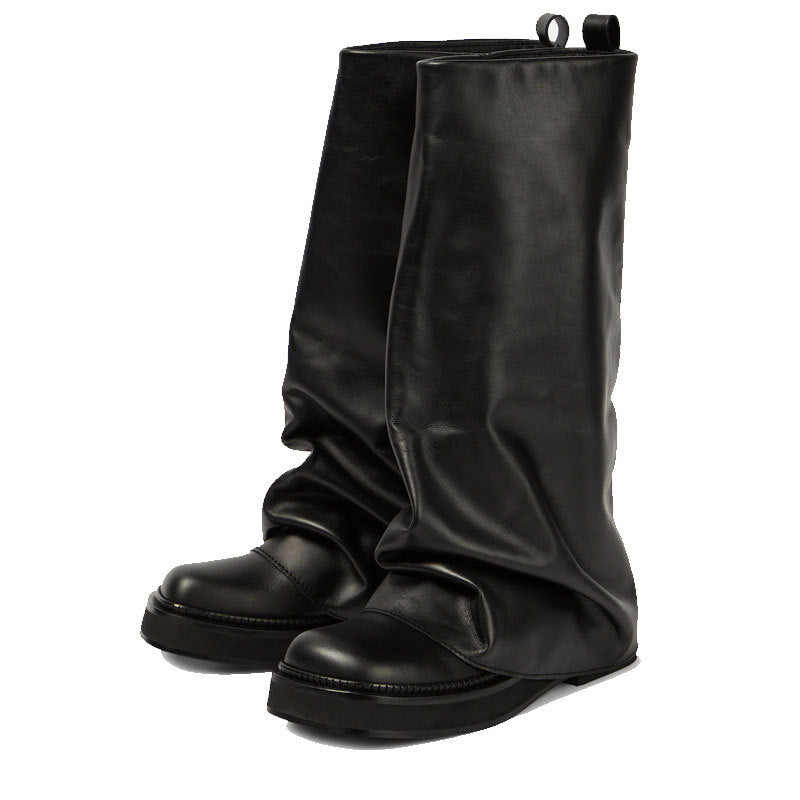 Women’s Slouch Boots with Wide Shaft and Flat Sole