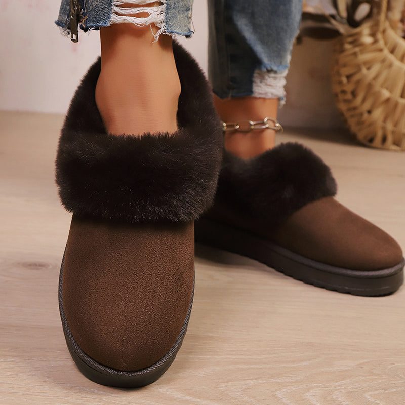 Women’s Suede Slip-Ons with Faux Fur Trim