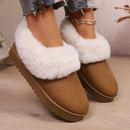 Women’s Suede Slip-Ons with Faux Fur Trim