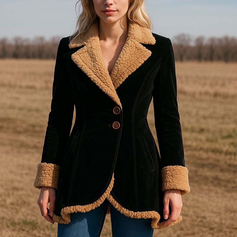 Women’s Tailored Suede Coat with Faux Fur Trim