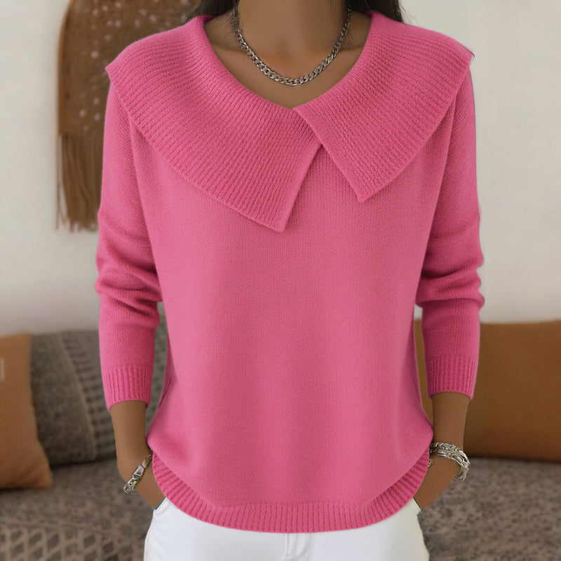 Women’s V-Neck Knit Sweater with Wide Collar