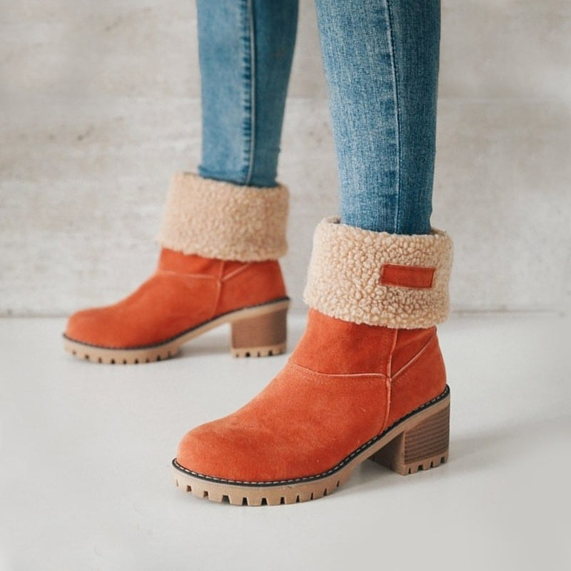 Women’s Winter Boots with Fold-Over Cuff and Chunky Heel