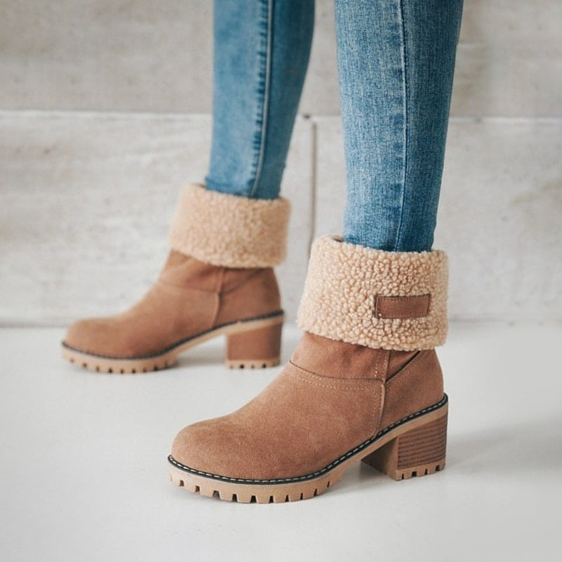 Women’s Winter Boots with Fold-Over Cuff and Chunky Heel