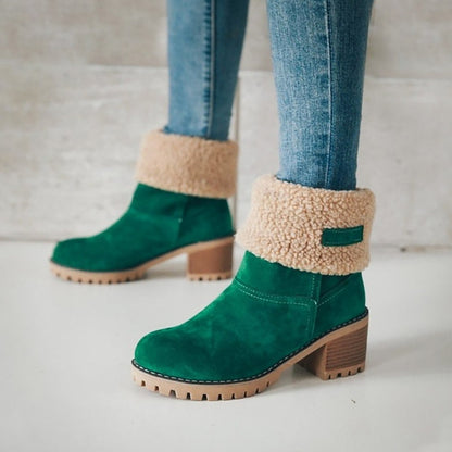 Women’s Winter Boots with Fold-Over Cuff and Chunky Heel
