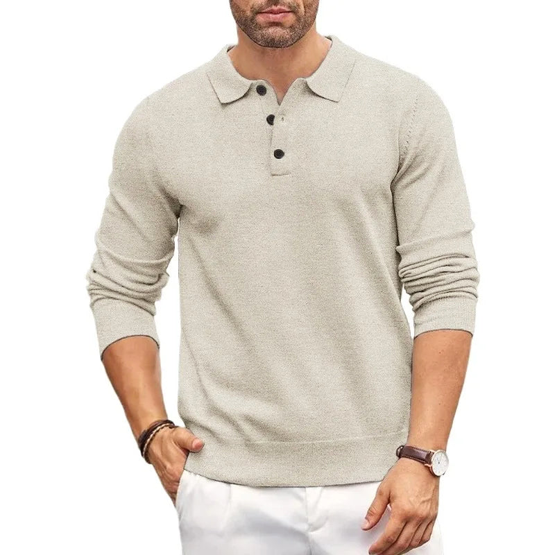 Elegant Knit Sweater for Men with Polo Collar