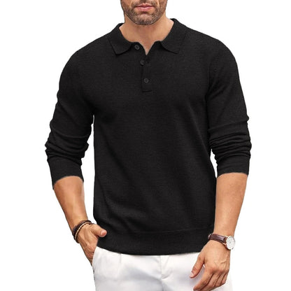 Elegant Knit Sweater for Men with Polo Collar