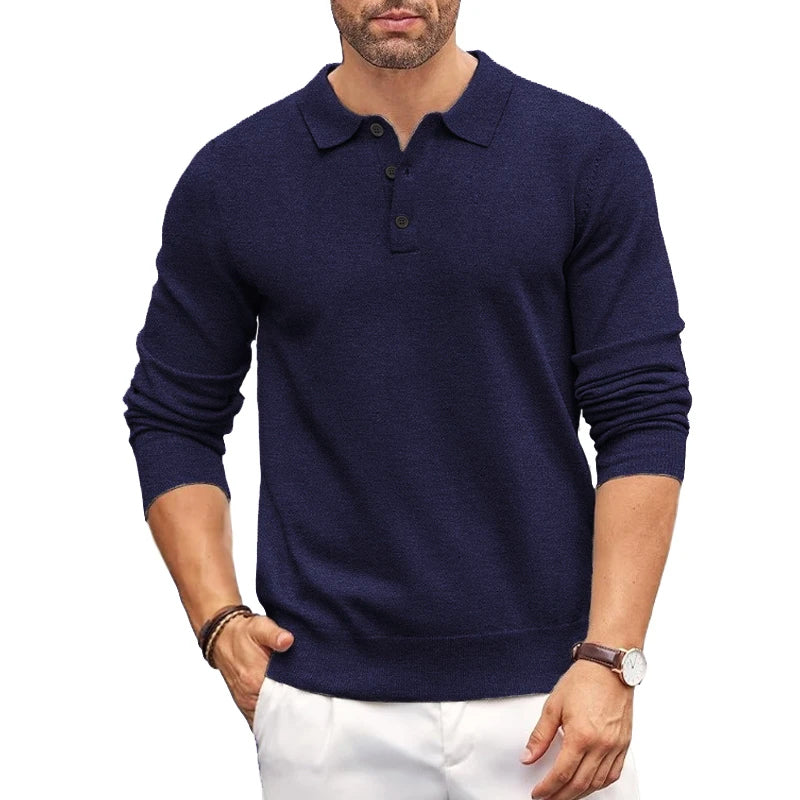Elegant Knit Sweater for Men with Polo Collar
