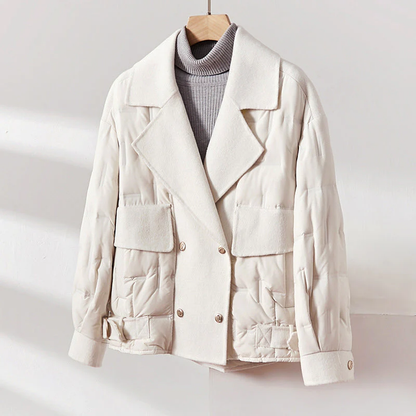 Women’s Down-Filled Wool Jacket with Lapel Collar
